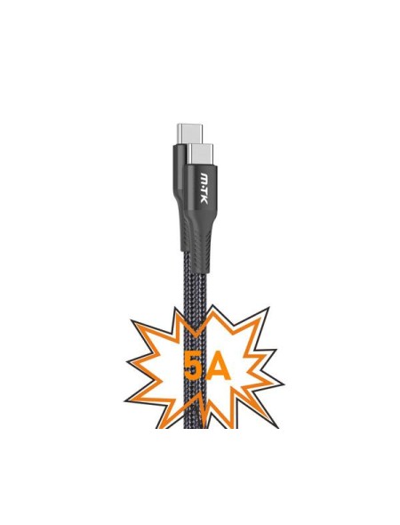 Cable datos Type-C M/M / 1m / 5a / Pd 25w max / Trenzado / TB1236 / Negro / Mtk
