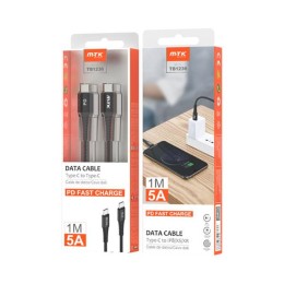 Cable datos Type-C M/M / 1m / 5a / Pd 25w max / Trenzado / TB1236 / Negro / Mtk