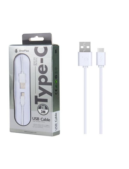 Cable datos USB 2.0 a Type-C / 3m / 2.4a / B2522 /  Blanco / One+