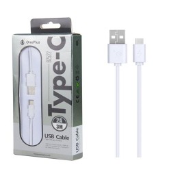 Cable datos USB 2.0 a Type-C / 3m / 2.4a / B2522 /  Blanco / One+