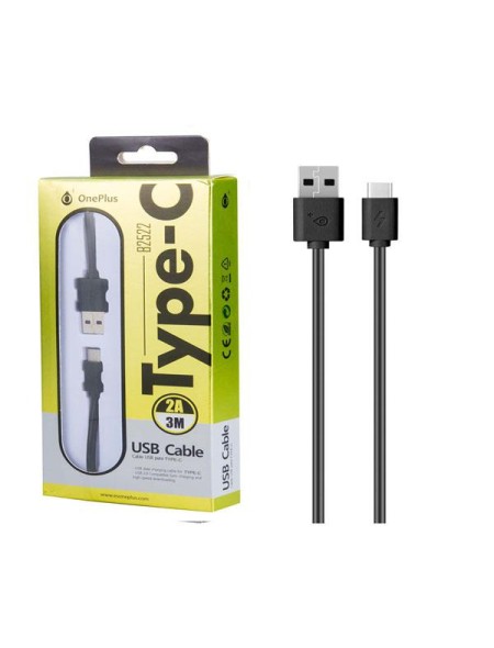 Cable datos USB 2.0 a Type-C / 3m / 2.4a / B2522 /  Negro / One+