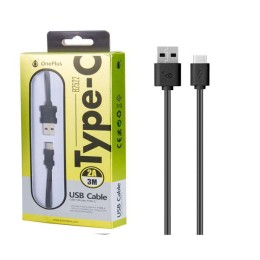 Cable datos USB 2.0 a Type-C / 3m / 2.4a / B2522 /  Negro / One+