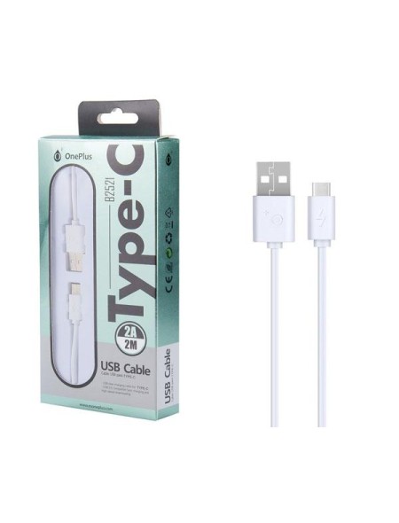 Cable datos USB 2.0 a Type-C / 2m / 2.4a / B2521 / Blanco / ONE+