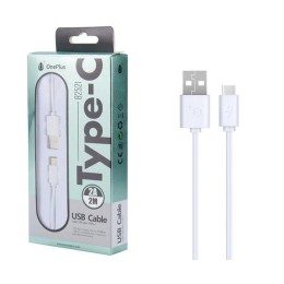 Cable datos USB 2.0 a Type-C / 2m / 2.4a / B2521 / Blanco / ONE+