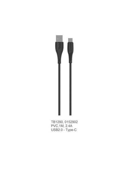 Cable datos USB 2.0 a Type-C / 1m / 3.4a / Carga rapida / Tb1290 / Negro / Mtk