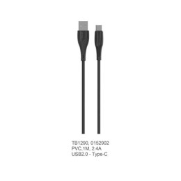 Cable datos USB 2.0 a Type-C / 1m / 3.4a / Carga rapida / Tb1290 / Negro / Mtk