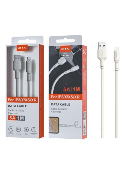 Cable datos USB 2.0 a Lightning IPhone 12-14 / 1m / 5a / Indicador de carga / TB1227 / Blanco / Mtk