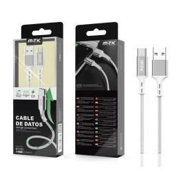 Cable datos USB 2.0 a Type-C / 1m / 2.4a / Aluminio / Trenzado / Bt763 / Plata / MTK