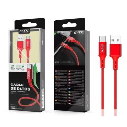 Cable datos USB 2.0 a Type-C / 1m / 2.4a / Aluminio / Trenzado / Bt763 / Rojo / MTK