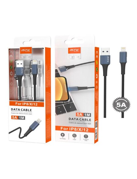 Cable datos USB 2.0 a Lightning iPhone 8-14 / 1m / 5a / Carga rapida / TB1281 / Azul / One+