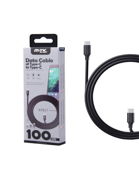 Cable datos Type-C M/M / 1m / 5a / PD 25w / Carga rapida /  BT817 / Negro / One+