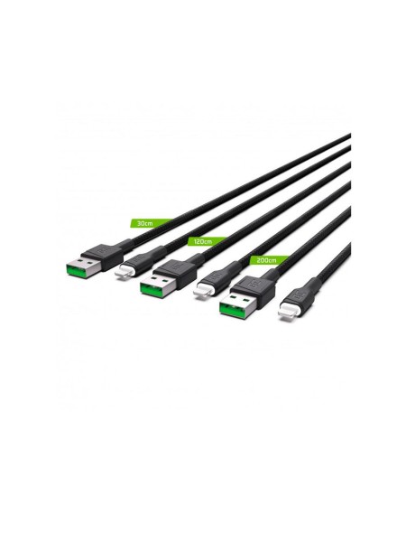 Cable datos Type-C a Lightning (iphone/ipad) Set x3 / 30cm / 120cm / 200 cm / KABGCSET04 / Greencell