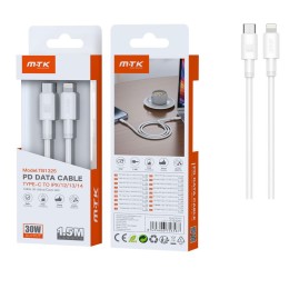 Cable datos Type-C a Lightning Iphone / 1.5 m / 30W / 3a / TB1325 / Carga Rapida PD / Blanco / 0153251 / MTK