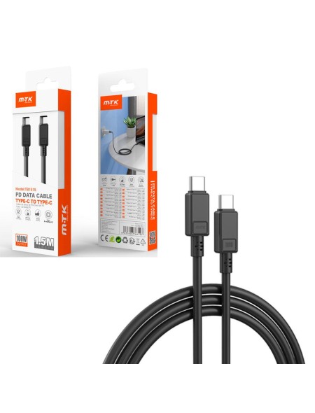 Cable datos Type-C M/M / 1.5m / 5a / Pd 100w max / Carga rapida / TB1515 / Negro / Mtk
