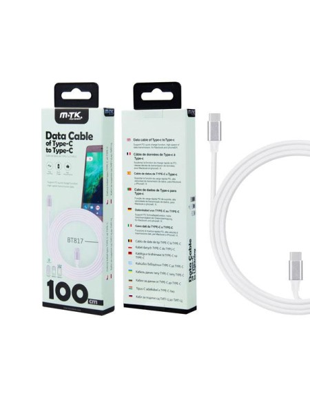 Cable datos Type-C M/M / 1m / 5a / PD 25w / Carga rapida /  BT817 / Blanco / One+